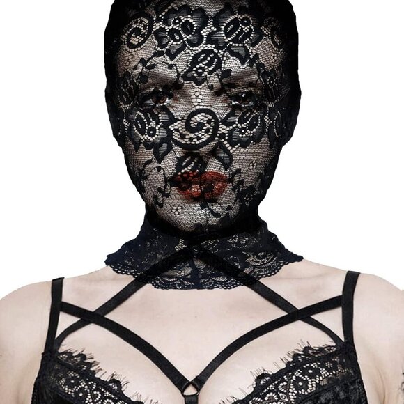 Lace Hole Full Face Mask Gothic Sexy Halloween Adult Spandex Cloth Cosplay Mask - Picture 5 of 5